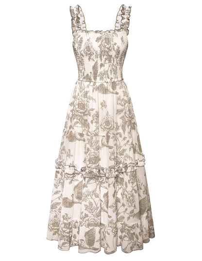 Women's Floral Smocked Cottagecore Flowy Sundress