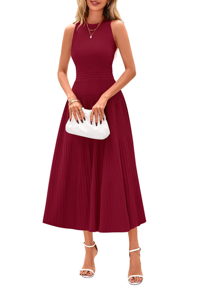 Women's Sleeveless A-Line Pleated Midi Cocktail Dress