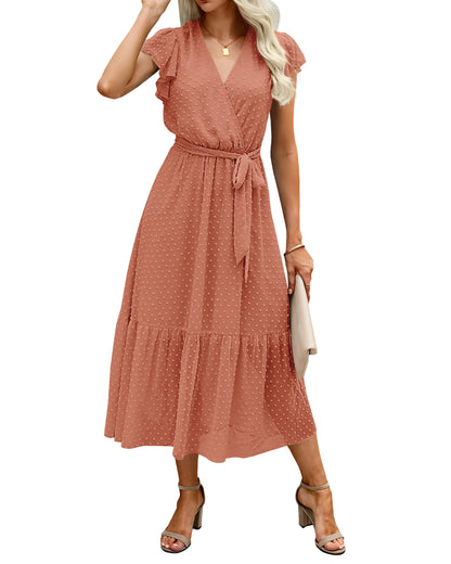 Women's Bohemian Floral Wrap V-Neck A-Line Midi Dress