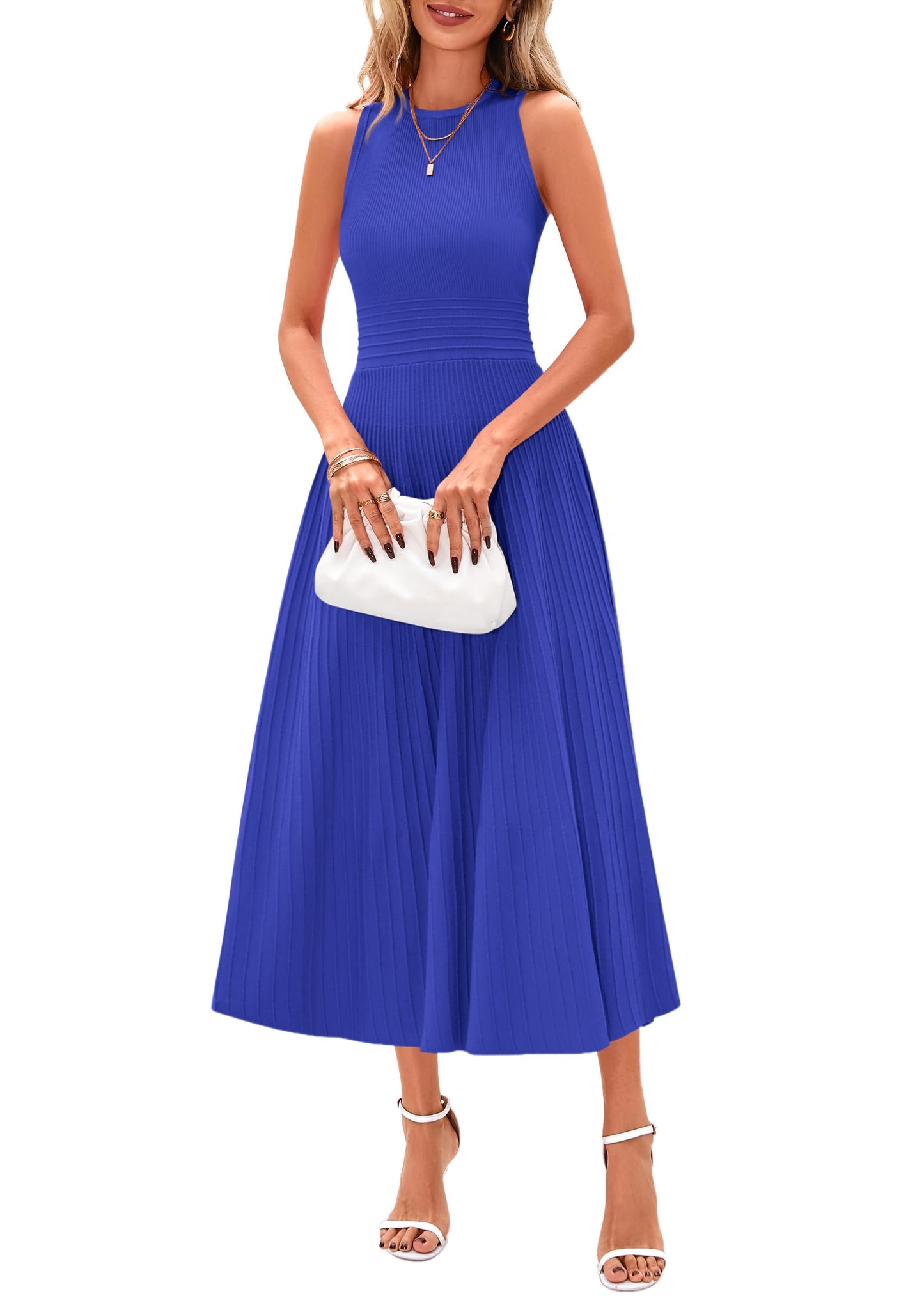 Women's Sleeveless A-Line Pleated Midi Cocktail Dress