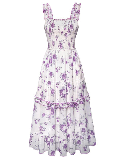 Women's Floral Smocked Cottagecore Flowy Sundress
