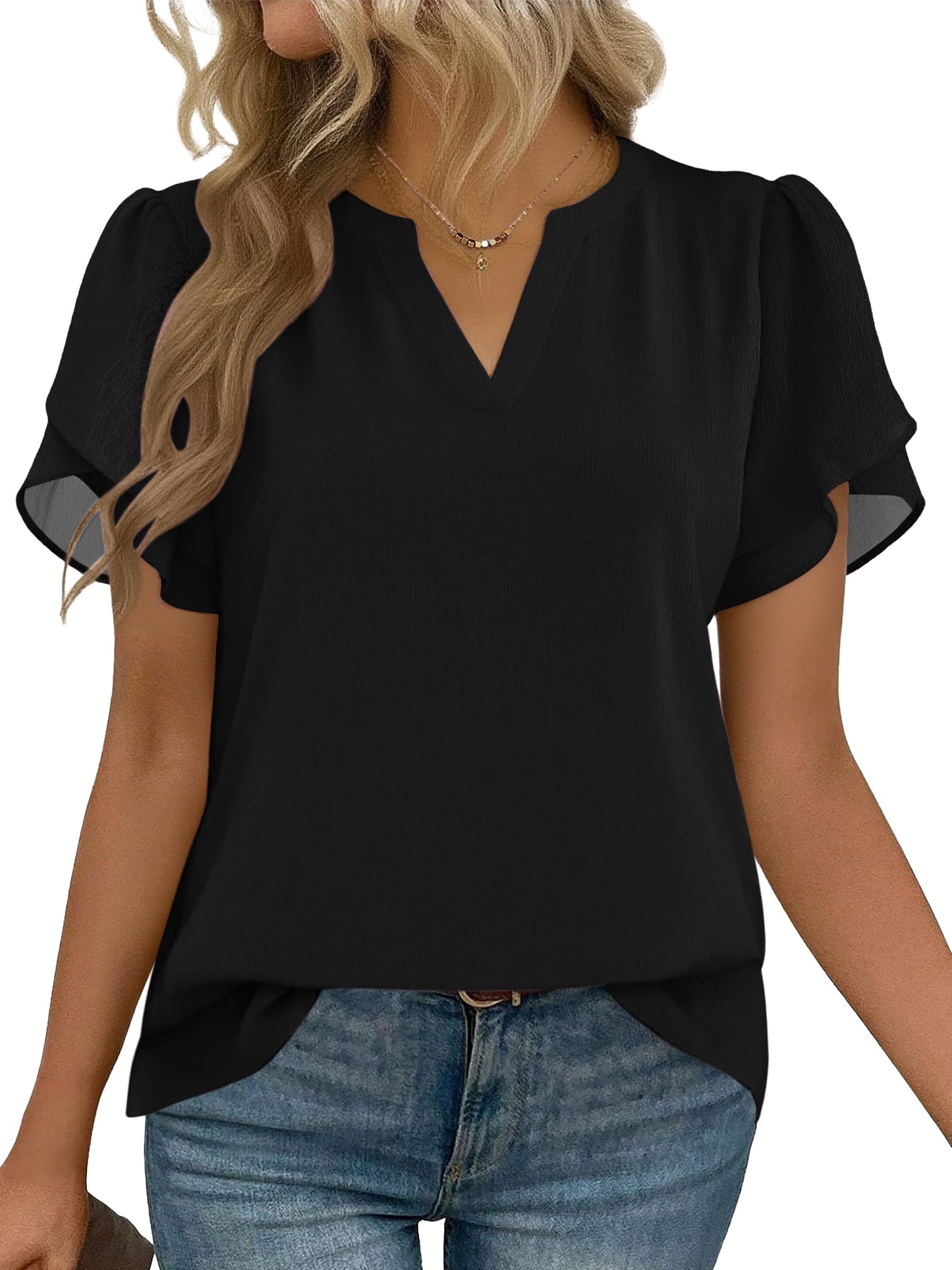 Short Sleeve V-Neck Chiffon Business Casual Blouse