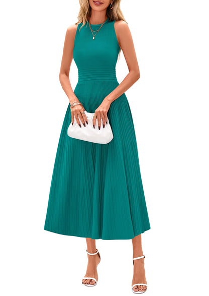 Women's Sleeveless A-Line Pleated Midi Cocktail Dress