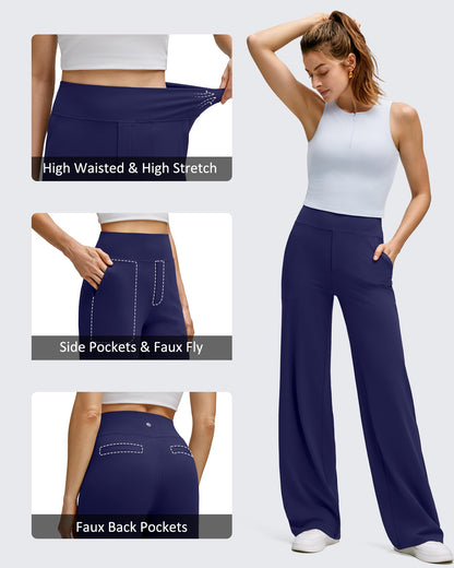 High Stretch Wide Leg Soft Casual Yoga Pants with Pockets