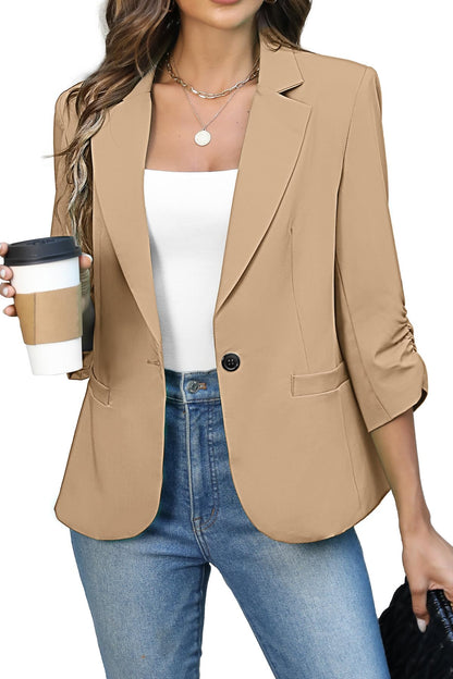 Women's Ruched 3/4 Sleeve Slim Fit Blazer Jacket