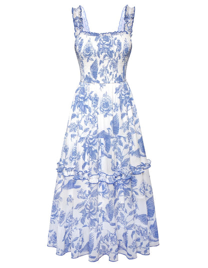 Women's Floral Smocked Cottagecore Flowy Sundress