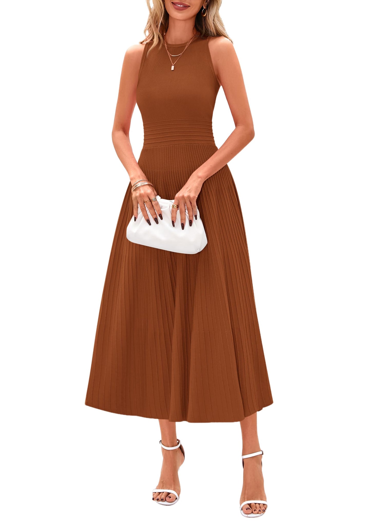 Women's Sleeveless A-Line Pleated Midi Cocktail Dress