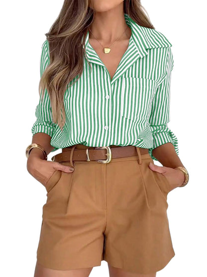 Striped Button-Down Long Sleeve Collared Work Shirt