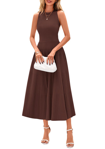 Women's Sleeveless A-Line Pleated Midi Cocktail Dress