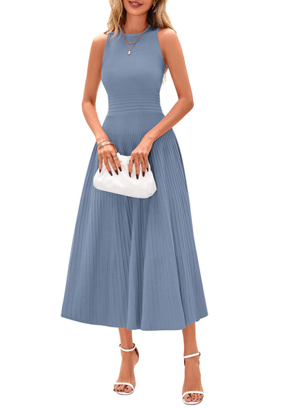 Women's Sleeveless A-Line Pleated Midi Cocktail Dress
