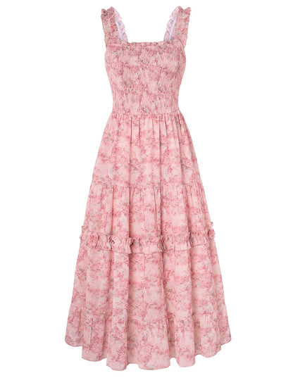 Women's Floral Smocked Cottagecore Flowy Sundress