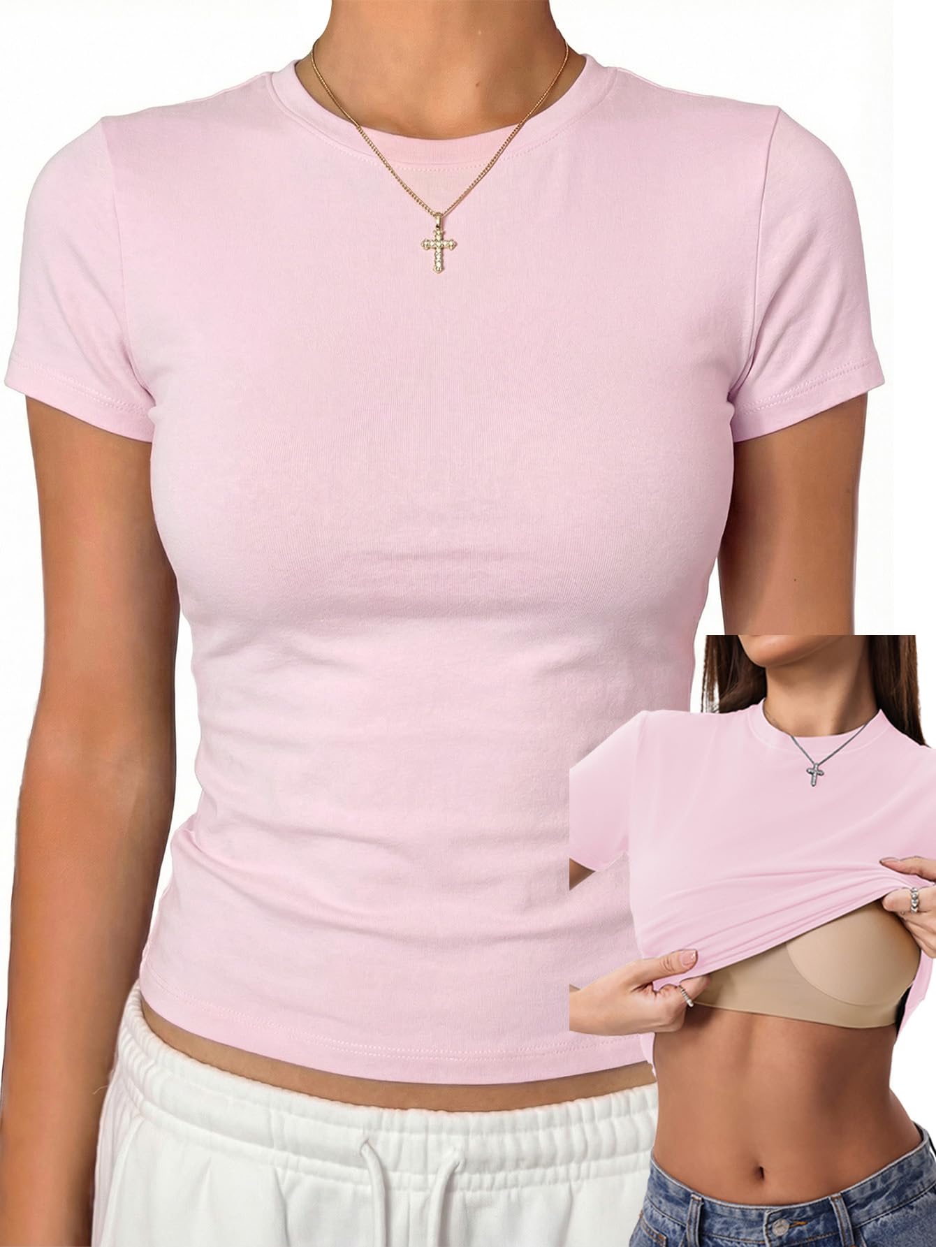 Cotton Jersey Built-In Bra Fitted Everyday T-Shirt