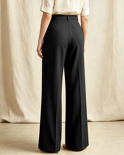 Women's High-Waisted Wide-Leg Work Trousers with Pockets