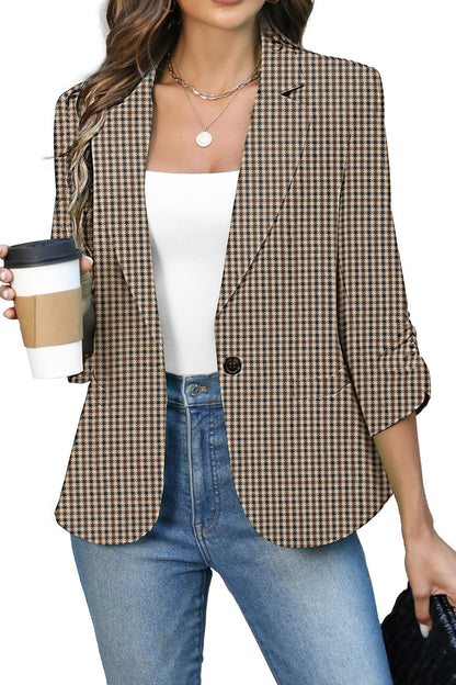Women's Ruched 3/4 Sleeve Slim Fit Blazer Jacket