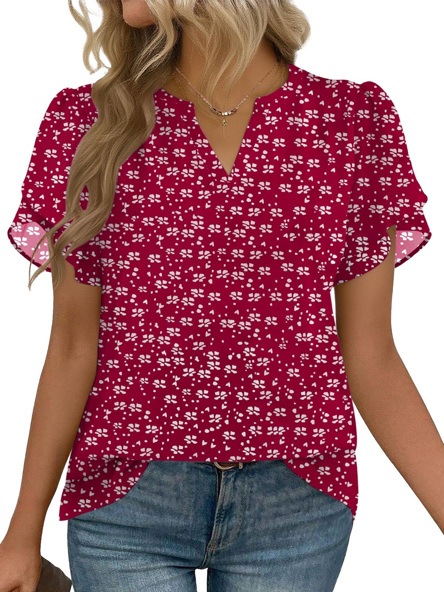 Short Sleeve V-Neck Chiffon Business Casual Blouse