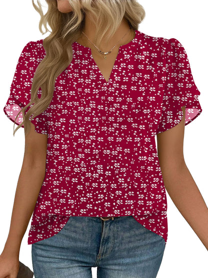 Short Sleeve V-Neck Chiffon Business Casual Blouse