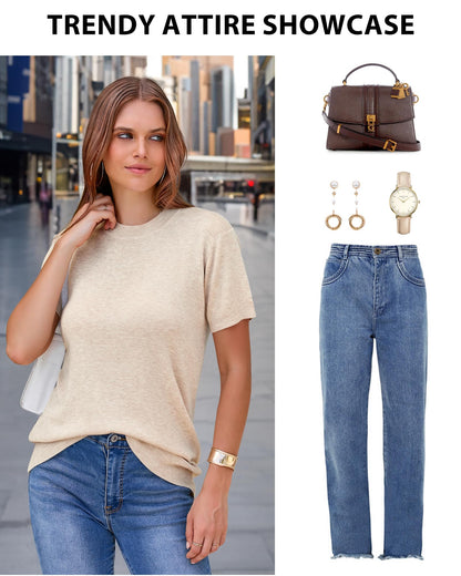 Lightweight Wool Blend Short Sleeve Business Casual Sweater