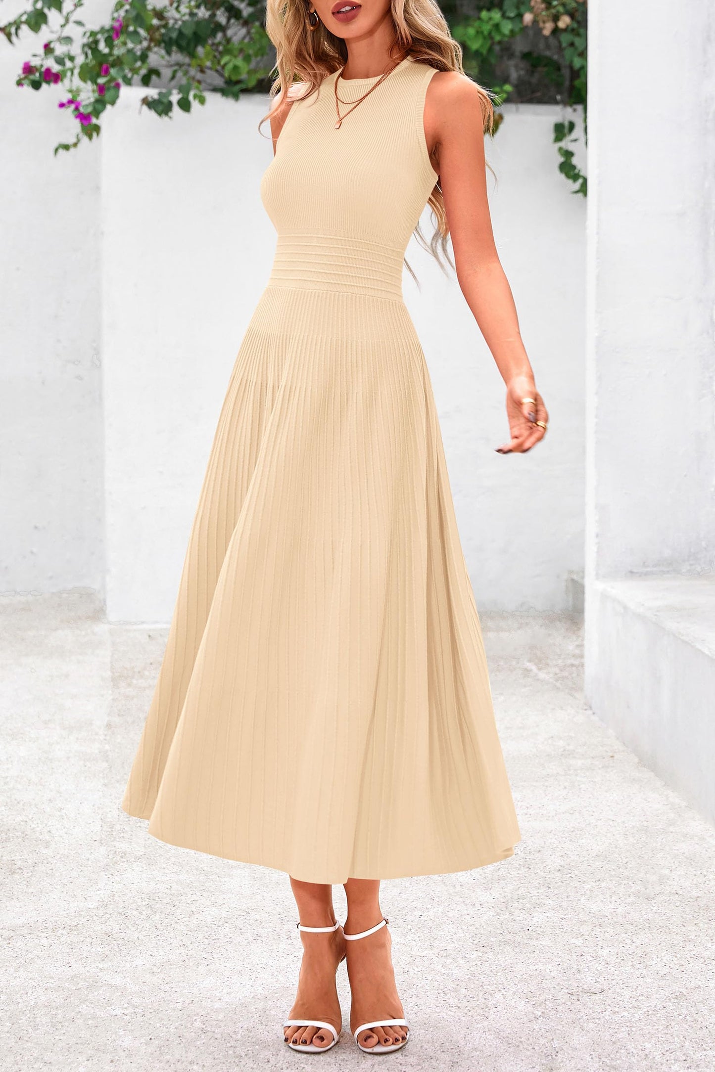 Women's Sleeveless A-Line Pleated Midi Cocktail Dress