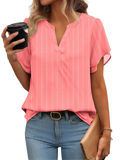 Short Sleeve V-Neck Chiffon Business Casual Blouse