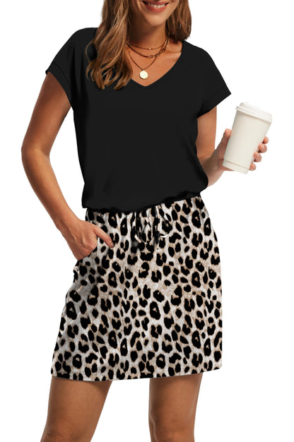 V-Neck Tie Waist Casual Mini Sundress with Pockets