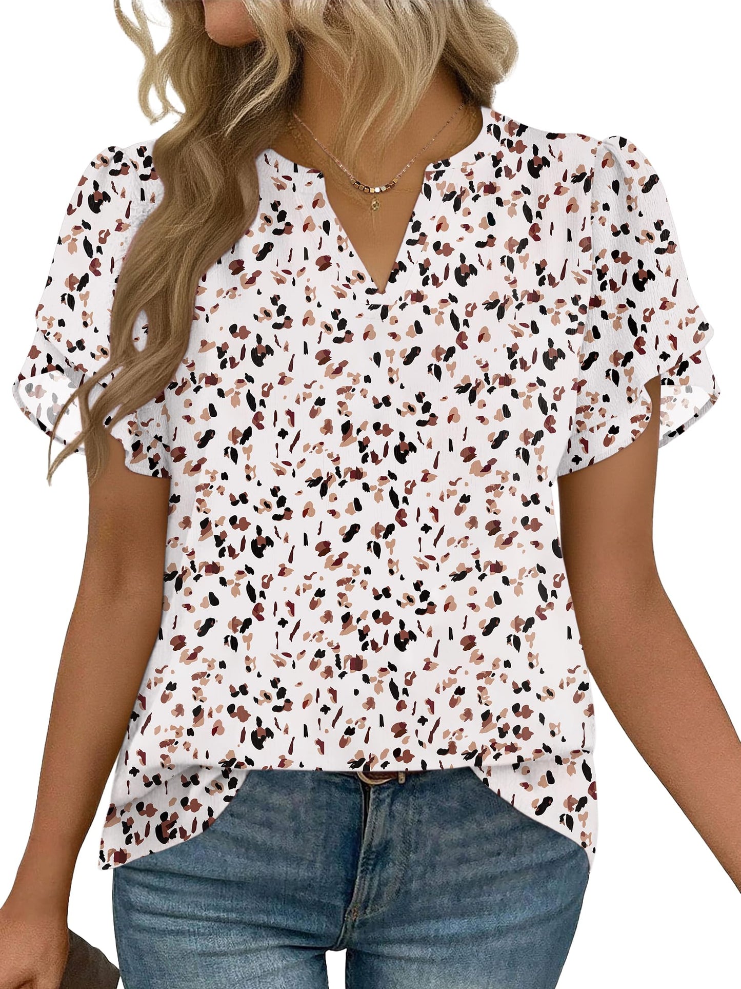 Short Sleeve V-Neck Chiffon Business Casual Blouse