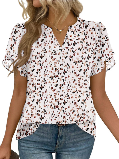 Short Sleeve V-Neck Chiffon Business Casual Blouse