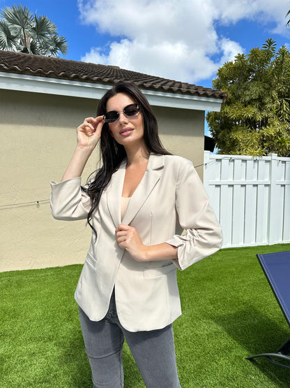 Women's Ruched 3/4 Sleeve Slim Fit Blazer Jacket
