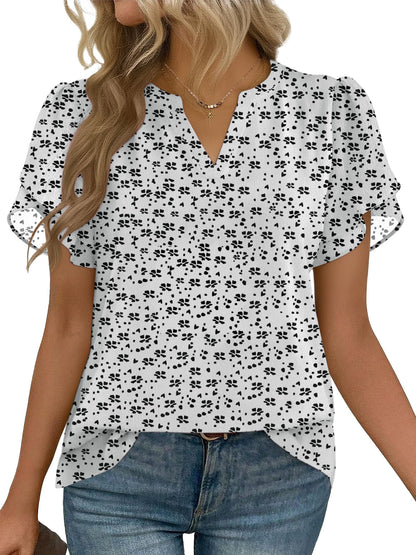Short Sleeve V-Neck Chiffon Business Casual Blouse