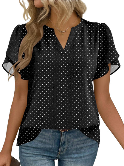Short Sleeve V-Neck Chiffon Business Casual Blouse