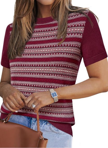 Lightweight Wool Blend Short Sleeve Business Casual Sweater