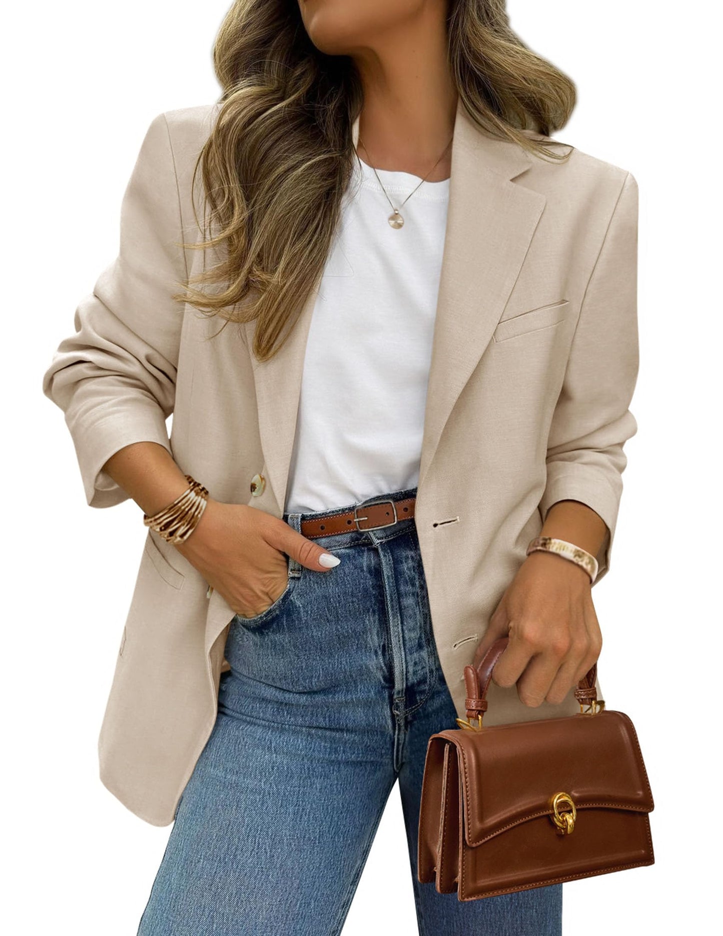 Women's Long Sleeve Lapel Open Front Blazer Jacket
