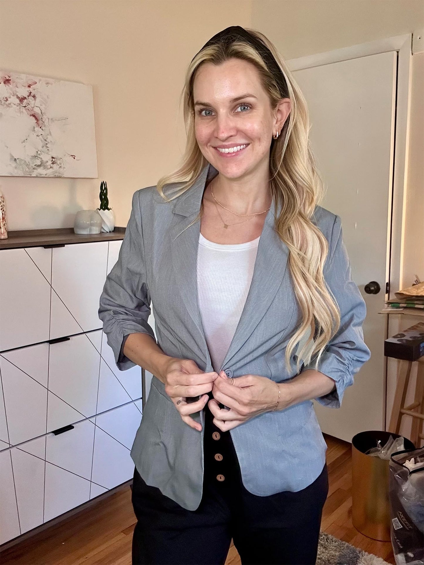 Women's Ruched 3/4 Sleeve Slim Fit Blazer Jacket
