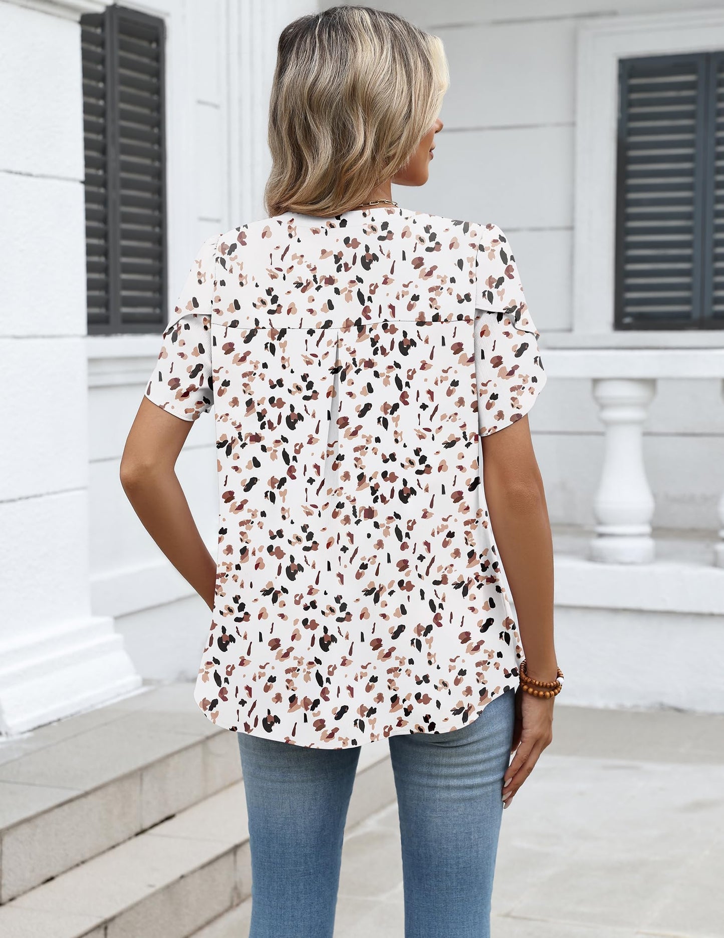 Short Sleeve V-Neck Chiffon Business Casual Blouse