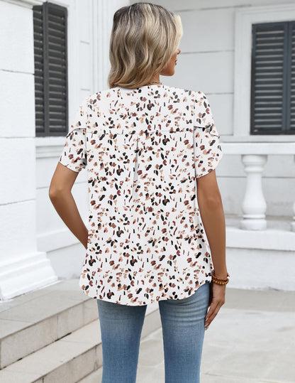Short Sleeve V-Neck Chiffon Business Casual Blouse