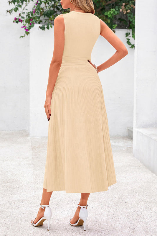 Women's Sleeveless A-Line Pleated Midi Cocktail Dress