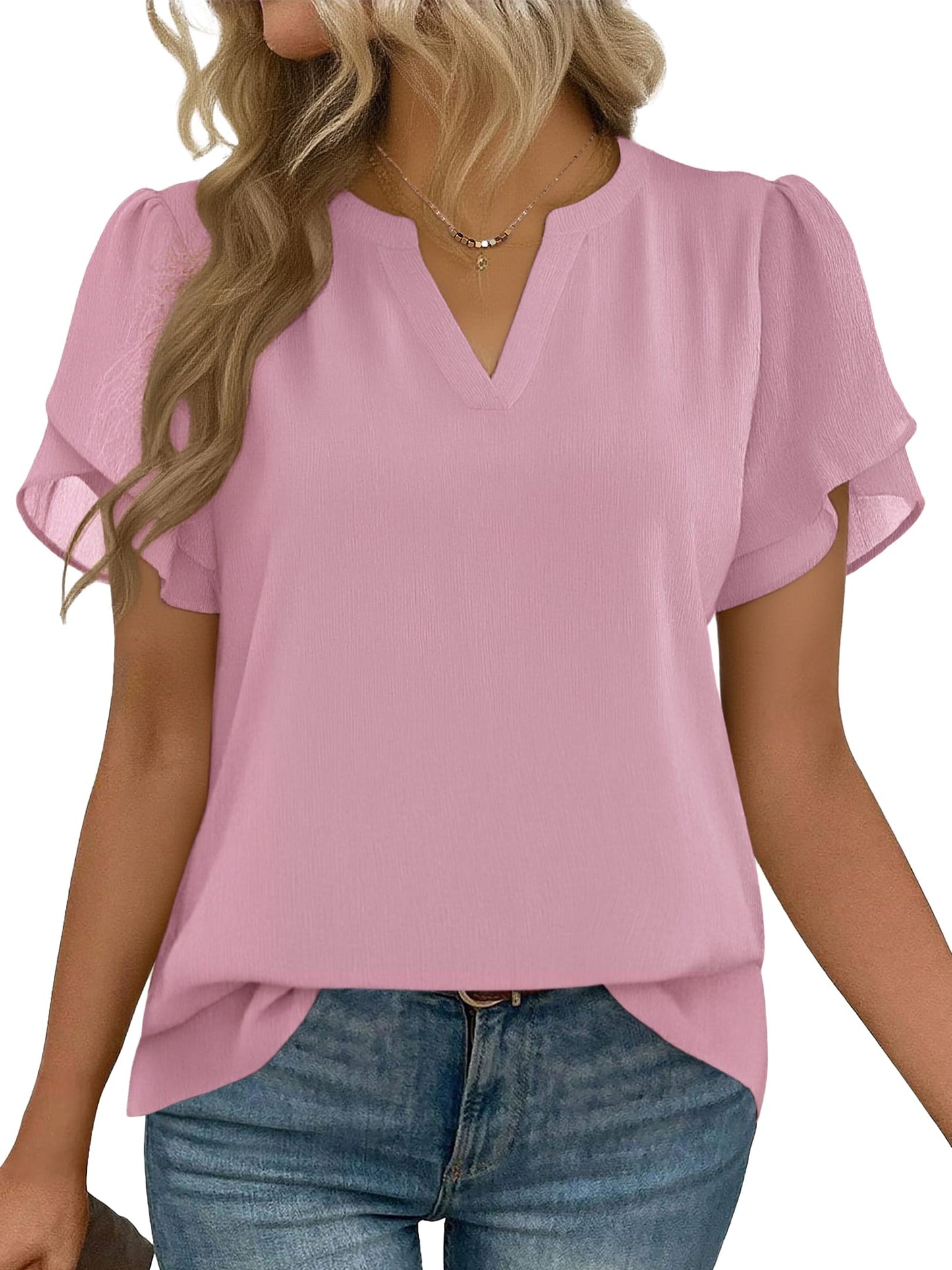 Short Sleeve V-Neck Chiffon Business Casual Blouse