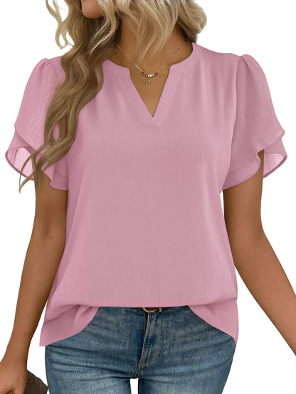 Short Sleeve V-Neck Chiffon Business Casual Blouse