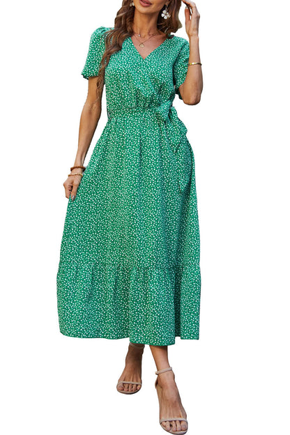 Women's Floral Wrap V-Neck Ruffle Boho Maxi Dress