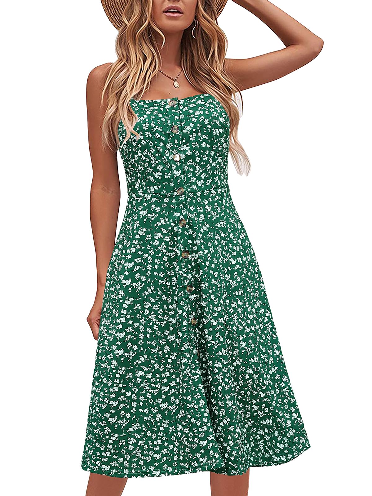 Women's Cotton A-Line Button Down Midi Sundress