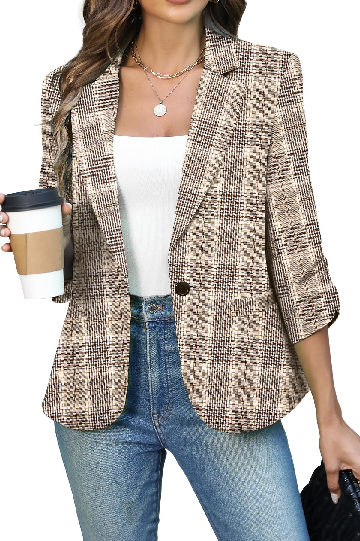 Women's Ruched 3/4 Sleeve Slim Fit Blazer Jacket