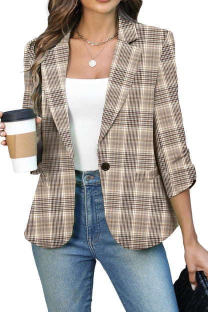 Women's Ruched 3/4 Sleeve Slim Fit Blazer Jacket