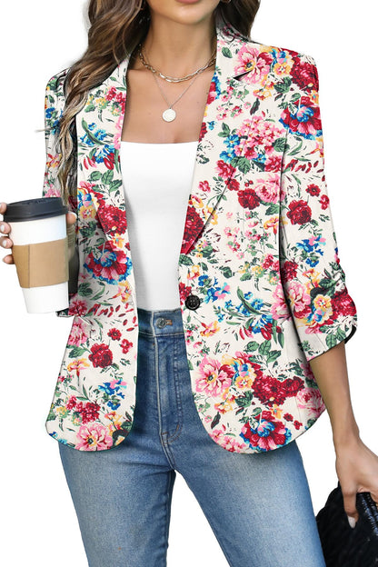Women's Ruched 3/4 Sleeve Slim Fit Blazer Jacket