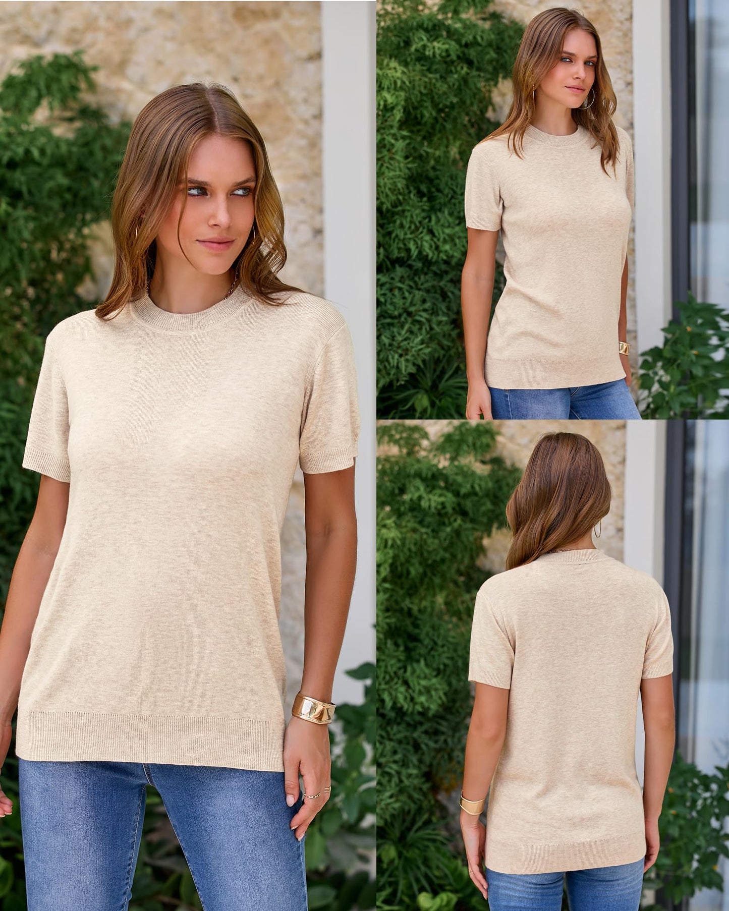 Lightweight Wool Blend Short Sleeve Business Casual Sweater