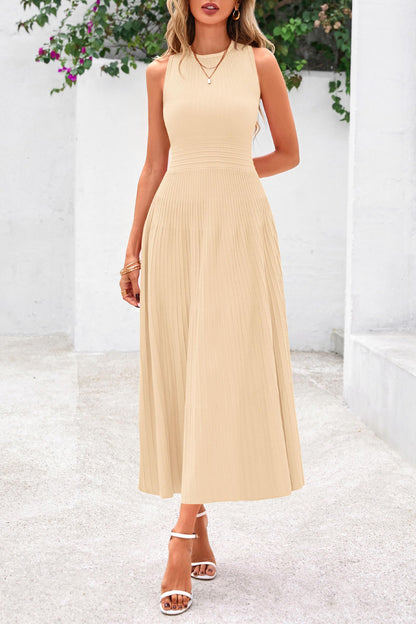 Women's Sleeveless A-Line Pleated Midi Cocktail Dress