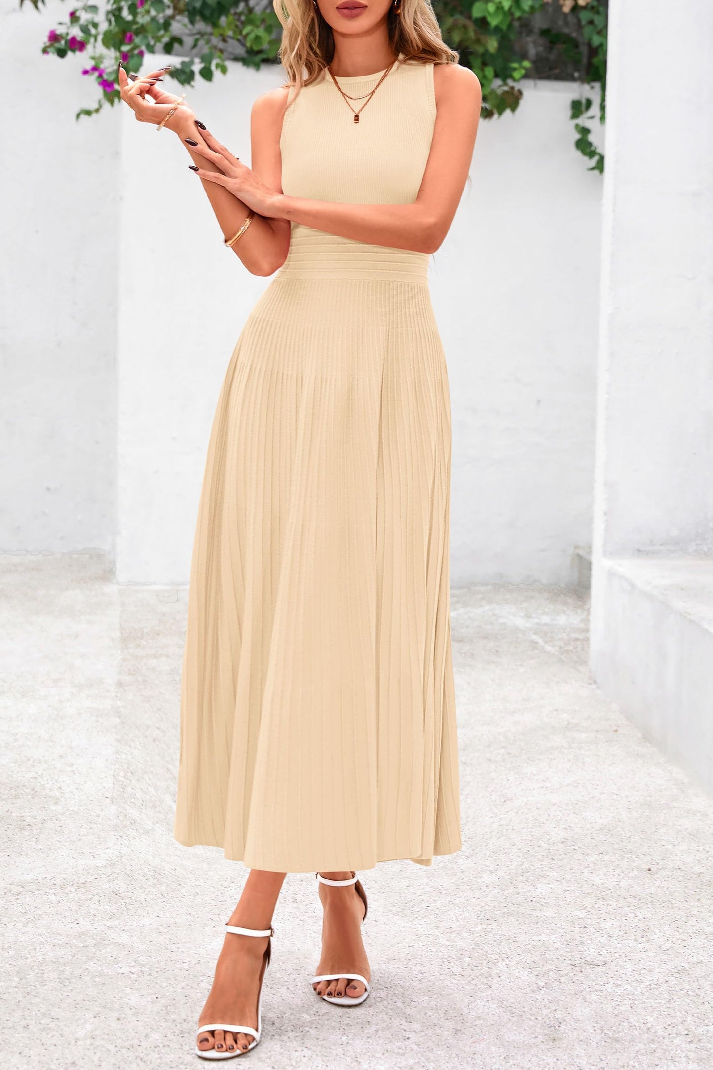 Women's Sleeveless A-Line Pleated Midi Cocktail Dress