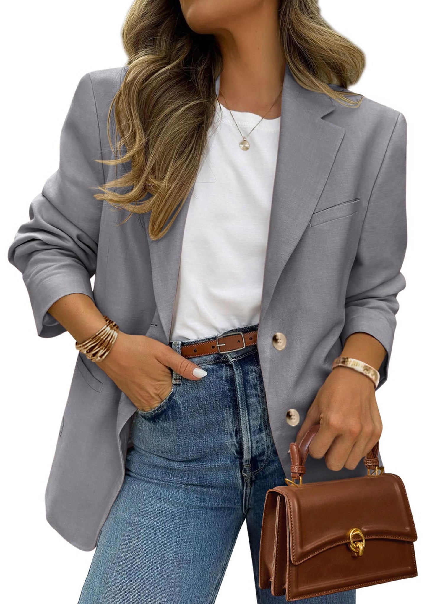 Women's Long Sleeve Lapel Open Front Blazer Jacket