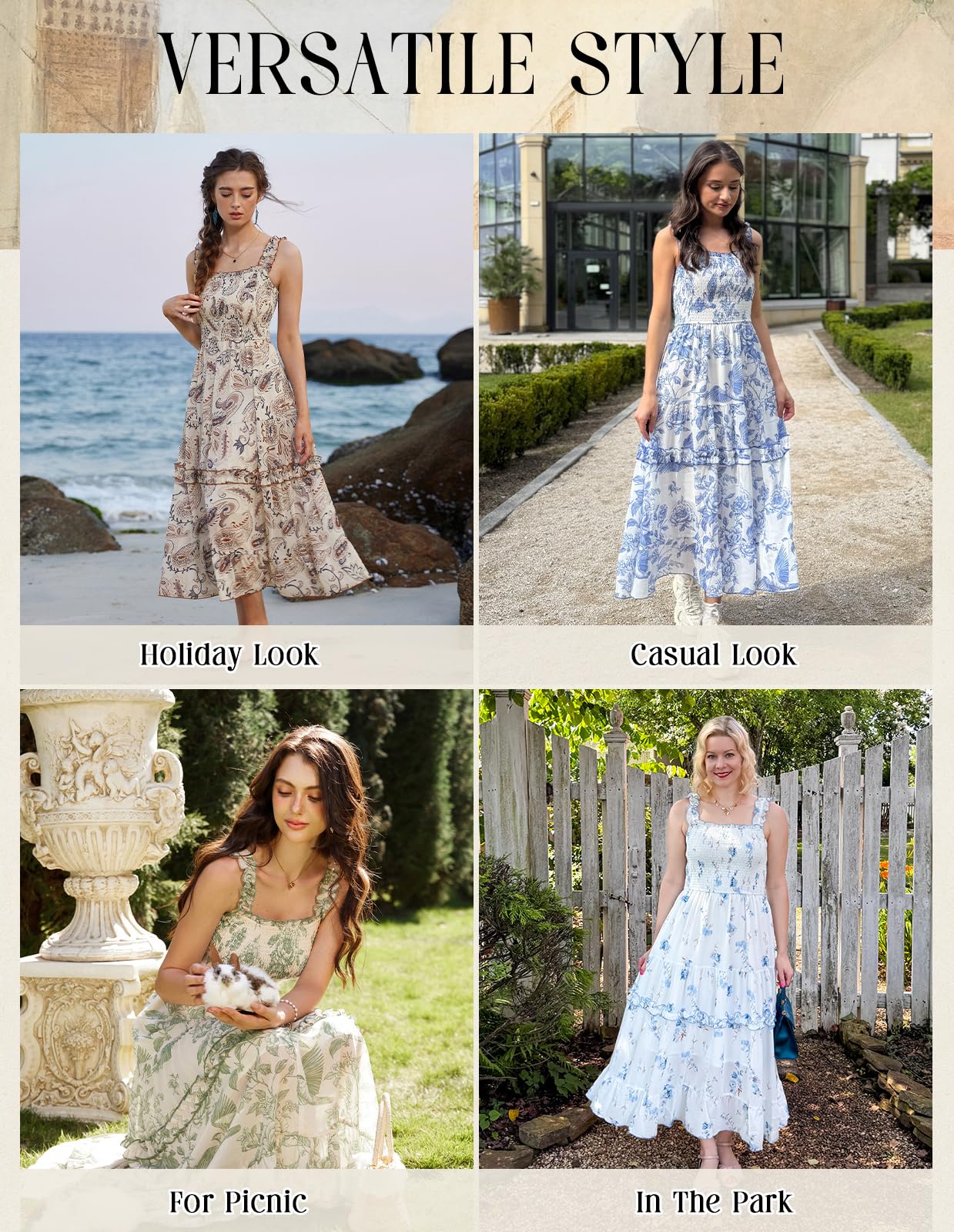 Women's Floral Smocked Cottagecore Flowy Sundress