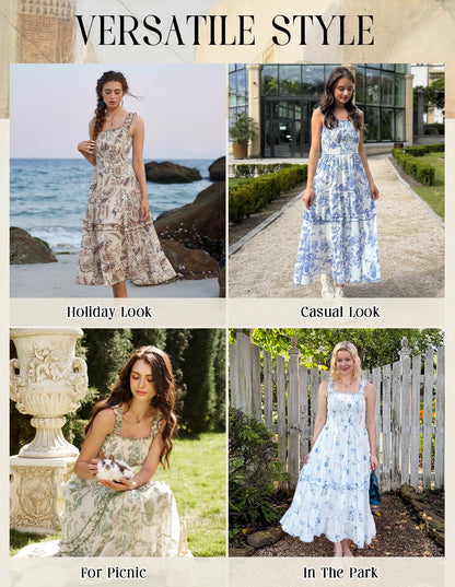 Women's Floral Smocked Cottagecore Flowy Sundress