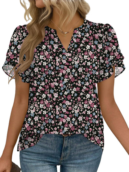 Short Sleeve V-Neck Chiffon Business Casual Blouse