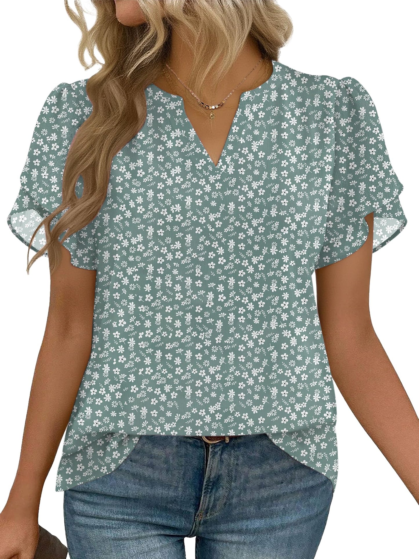 Short Sleeve V-Neck Chiffon Business Casual Blouse